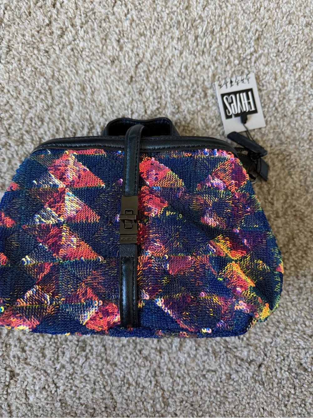 MZ Wallace Multicolor Sequin Clutch with Black Trim